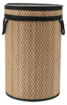 Produktbild von Waschekorb mit Deckel - natur/schwarz - rund - Baumwolle/Bambus - 67 Liter - 35 x 35 x 55 cm