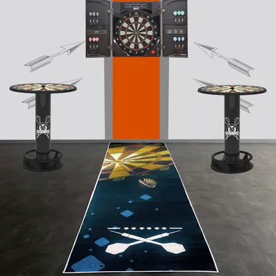 Produktbild von Dartmatte mit abgedruckter Dartscheibe und markierter Abwurflinie Größe - 100 x 285 cm