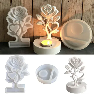 Immagine prodotto di 2 stampi in silicone a forma di rosa e cuore, per realizzare portacandele, decorazioni floreali e altri progetti creativi