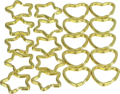 Produktbild von 20 Herz Stern Schlüsselringe gold gemischte Formen
