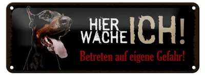 Produktbild von Blechschild Hinweis Dobermann hier wache ich eigene Gefahr, 27 x 10 cm, Blechschilder Tiere Achtung