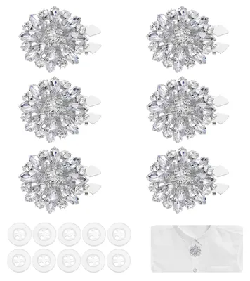 Strass-Knopfabdeckungen 6 Stück mit Nähknöpfen, Weiß/Silber