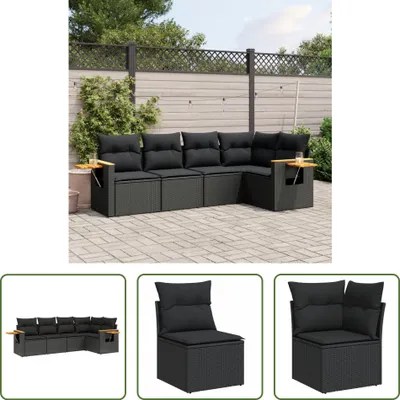 Produktbild von The Living Store 5-tlg. Garten-Sofagarnitur mit Kissen Schwarz Poly Rattan