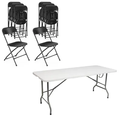 Produktbild von Alightup Gartentisch klappbar+ 8er Set Klappstuhll, Besuchersstuhl, Küchen Stühlen, Klappstuhl Balkonl, Garten und Veranstaltungen, 179*66*74cm, schwarz