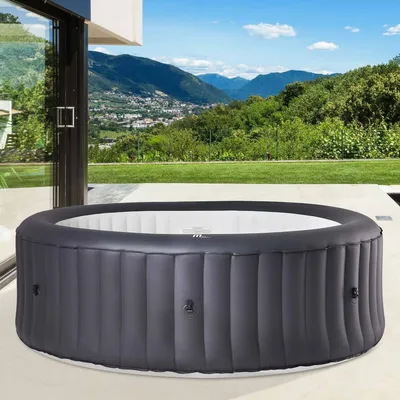 Image de BRAST Whirlpool gonflable MSpa URBAN RIMBA pour 6 personnes, diamètre 204 cm, hauteur 70 cm. Piscine intérieure et extérieure avec 138 jets de massage et fonction de gonflage activée par simple pression sur un bouton