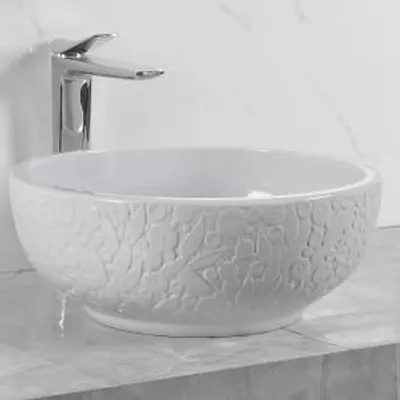 Zdjęcie produktu dla Umywalka nablatowa KERRA KR-140, ceramiczna, biała z dekorem, średnica 43 cm