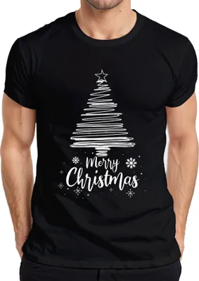 Produktbild von Merry Christmas Weihnachtsbaum Sketch - Weihnachten Weihnachtsgeschenk Christmas Herren T-Shirt, Schwarz, M