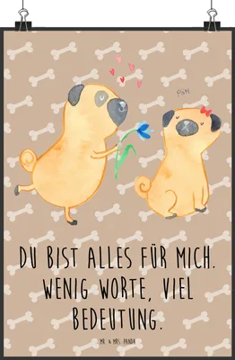 Produktbild von Mr. & Mrs. Panda Bild Mops Verliebt DIN A2 - Hundeglück - Geschenk, Liebe, drucke, Knuffig, Hund, Wandbild, wanddeko, Pure, Sprüche, Möpse, Plakat, Kunstdruck