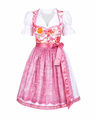 Produktbild von 2-teiliges Trachtenkleid (Kleid + Schürze) in Rosa/Beige/gebrochenes Weiß, KI-generiertes Bild