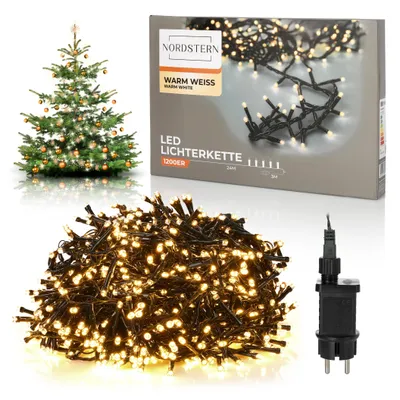 Produktbild von Nordstern LED Büschel Lichterkette Warmweiß 1200 LEDs - Weihnachtsbaum Deko für Innen & Außen mit Stecker 11 m - Cluster Beleuchtung