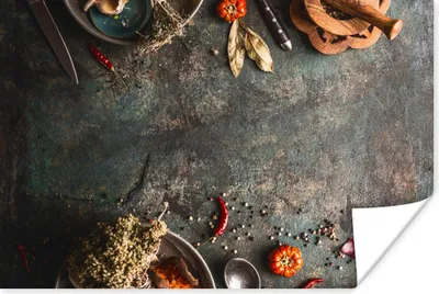 Produktbild von MuchoWow® Poster Marmor - Gemüse - Herbst - Kürbis - Rustikal - Kräuter 180x120 cm - Fotoplakat