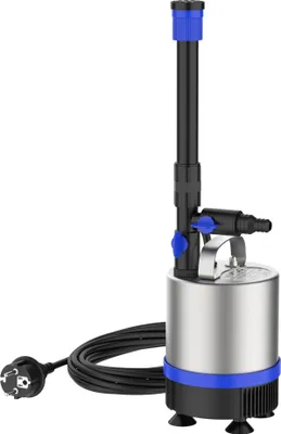 Produktbild von Wiltec Edelstahl Springbrunnenpumpe 50 W 1750 l/h, max. Fontänenhöhe 1,6 m, Teichpumpe inkl. 3 Aufsätze für verschiedene Fontänen, Aquariumpumpe