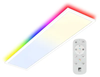 Image de EGLO : Plafonnier LED Bottazzo, lampe de plafond avec télécommande, panneau ultra-plat avec rétroéclairage, lampe de bureau à intensité variable, RGB, 100x25 cm