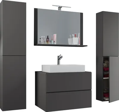 Immagine prodotto di Lavabo 5 parti | Armadio da bagno larghezza 60 cm | Set mobili bagno con cassetti porta girevole specchio | Lendas XL cassetto