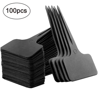 Produktbild von 100 STK T-Typ Pflanzenschilder schwarz Plastik Pflanzenstecker zum Beschriften Garten Etiketten Stecketiketten Kunststoff