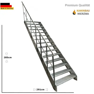 Immagine prodotto di Scala a pioli in acciaio Gradini a griglia 15 gradini Ringhiera a sinistra - Zincato - (L x A x P) 80 x 285 x 291 cm