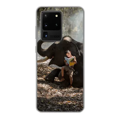 Produktbild von MuchoWow® Handyhülle Schutzhülle Hülle für Samsung Galaxy S20 Ultra Elefant - Junge - Buch - Wald - Tiere - Natur Silikon Softcase Handy Hülle - Karteninhaber