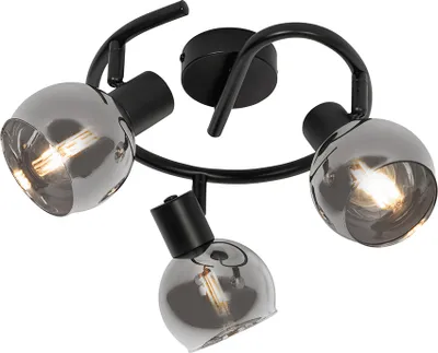Produktbild von Smarter Deckenstrahler Schwarz mit Rauchglas 3 Flammig inkl WiFi P45 Vidro