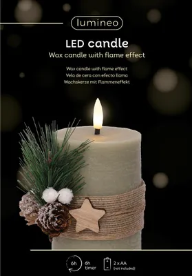 Produktbild von LED Kerze mit Timer 7,5x13cm Wachs Rustik Grün / Warmweiß