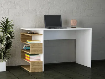 Immagine prodotto di Skye Decor, Snake - Bianco, Noce, Scrivania, Bianco, PANNELLO TRIBRIGATO RIVESTITO AL 100% IN MELAMINA, 120 x 60 x 75 cm