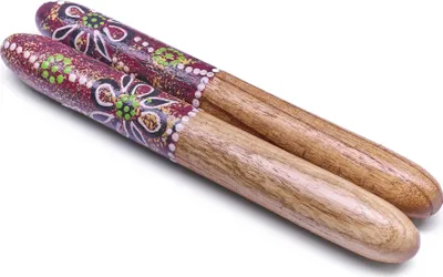 Image de Clapsticks rouges - claques en bois pour le jeu rythmique traditionnel dans les jeux de didgeridoo