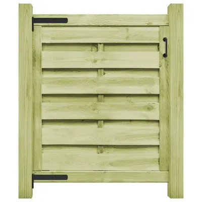 A wooden garden gate with black hardware, presented against a white background.