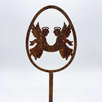 Produktbild von Edelrost Osterdeko - Osterei mit Engeln 20 x 6 x 1 cm - Metall Dekofigur in Edelrost Optik - Osterdeko für Garten und Wohnraum - Rustikale