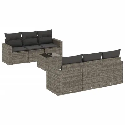 Produktbild von vidaXL 7-tlg. Garten-Sofagarnitur mit Kissen Grau Poly Rattan