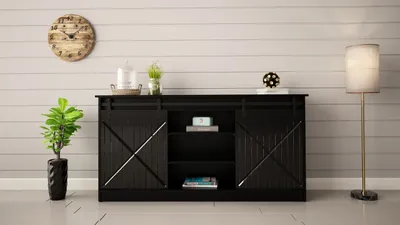 Produktbild von Kommode Sideboard Beistellschrank GRANERO schwarz / schwarz hochglanz 160cm breit mit Schiebetür