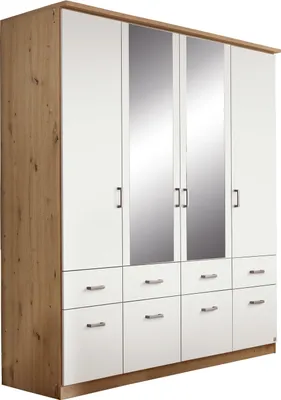 Produktbild von Kleiderschrank - Alpinweiß - Artisan Eiche Nachbildung - 181 x 199 cm - 4 Türen - 8 Schubladen