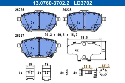 Produktbild von ATE Bremsbeläge Satz Hinten für TOYOTA YARIS CROSS (MXP) 13.0470-3702.2