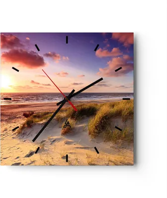 Produktbild von Wanduhr - Quadrat - Glasuhr - Meer Strand Düne - 40x40cm - Schleichendes Uhrwerk - Lautlos - zum Aufhängen bereit - Dekoration Modern - Wanddekoration aus Glas - C3AC40x40-3540