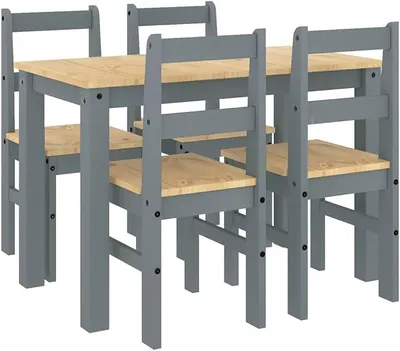 Imagen del producto de Conjunto de comedor 5-TLG. Fabricado en madera maciza de haya. Incluye una mesa de comedor de 117 x 60 cm y 4 sillas. Juego de mesa para 4 personas, ideal para cocina y salón. Color: gris