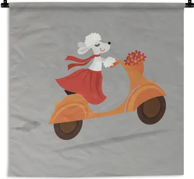 Produktbild von MuchoWow® Wandteppich Wandbehang Illustration eines Hundes auf einer Vespa 150x150 cm Tapisserie Dekoration Wandtuch - Wohnaccessoires - Modernes