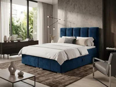 Produktbild von Boxspringbett OSLO 160 cm x 200 cm AMOR VELVET 13 Dunkelblau Bett mit zwei Bettkästen und H3 Matratze,Komplett-Set mit Matratze und Topper, Doppelbett