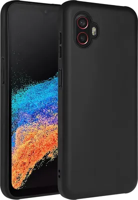 A black silicone phone case is shown next to a smartphone.