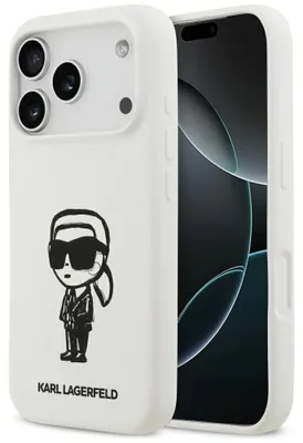 Zdjęcie produktu dla KARL LAGERFELD case for IPHONE 17 Pro compatible with MagSafe KLHMP17LSKIGROH (Silicone W/ KL Sketch & Logo) white