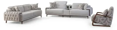 Produktbild von Beiges Sofa-Set mit Buche-Details, 3-teilig (BD)