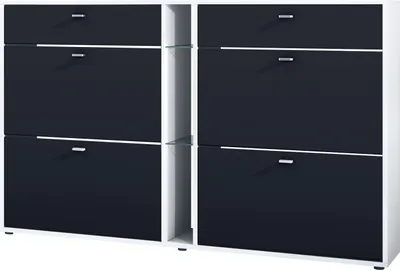Produktbild von Vladon Schuhschrank Schuhkipper Today 155,5 x 95 x 28 cm, Germany, Korpus in Weiß matt, Fronten in Schwarz matt