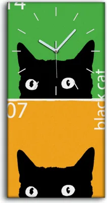 Produktbild von Leinwand Uhr Küche Wohnzimmer Bild 30x60 Moderne schwarze Katze Pop Kunst - weiße Hände