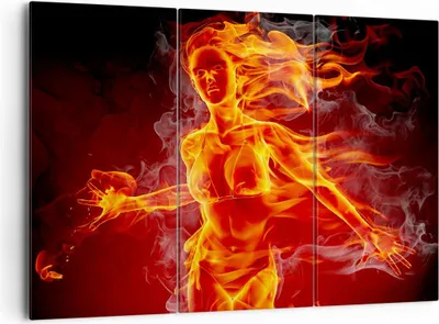 Produktbild von Bild auf Leinwand - Leinwandbild - Frau Flammen Illustration - 165x110cm - Wand Bild - Wanddeko - Leinwanddruck - Bilder - Kunstdruck - Wanddekoration - Leinwand bilder - Wandkunst - CE165x110-0222