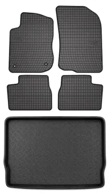 Image de Tapis en caoutchouc + bac de coffre pour Peugeot 208 I 2012-2019 (coffre standard) – 5 pièces, noirs, sur mesure