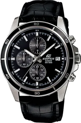 Produktbild von Casio Armbanduhr Herren Edifice EFR-526L-1AVUEF, schwarz, Lederarmband, 10 ATM wasserdicht, Chronograph, Datumsanzeige, Neo-Display, verschraubter Gehäuseboden, antiallergisch, Mineralglas, Quarzwerk, Ionen-Beschichtung, 48,5 x 43,8 x 11,6 mm (HBT), 74g, Handgelenk 16,5-21cm