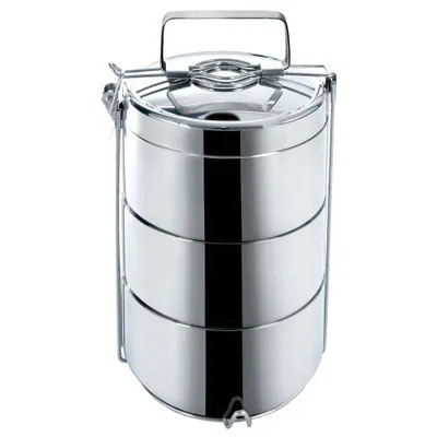 Produktbild von ORION Tragbare Lebensmittelbehälter aus Stahl Thermobehälter Kochgeschirr 3-stöckig 3x0,9l