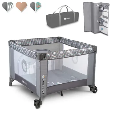 Image de Lionelo parc bébé lit Lene 2en1 lit de voyage bébé de la naissance à 15 kg entrée latérale pliable - Gris