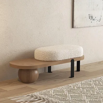 Image de Banc à chaussures avec assise rembourrée, 80 cm, en bois et en métal, idéal pour le salon, la chambre ou l'entrée