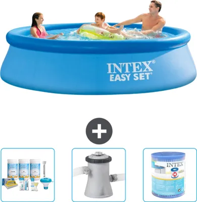 Produktbild von Intex runder aufblasbarer Easy Set-Pool – 305 x 76 cm – Blau – im Lieferumfang enthalten Wartungspaket - Filterpumpe für Schwimmbad - Filter