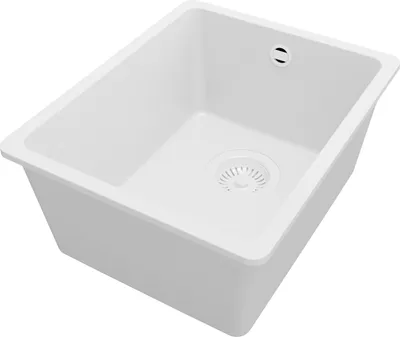 Produktbild von PRIMAGRAN Unterbauspüle Granit Alles Weiß 36x44cm, Spülbecken 1 Becken + Ablauf-Set, Granitspüle ab 40er Unterschrank - Venedig Easy