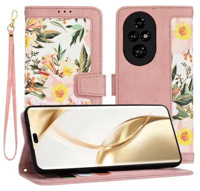 Produktbild von Buchhülle mit Blumenmuster für Honor 200 Pro - Rosa KP33263