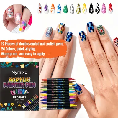 Produktbild von 24er Nail Art Pen Set – Doppelkopf Acrylstifte für Nageldesign – Wasserfeste Acrylmarker für Nägel, DIY Maniküre und kreative Nail Art.